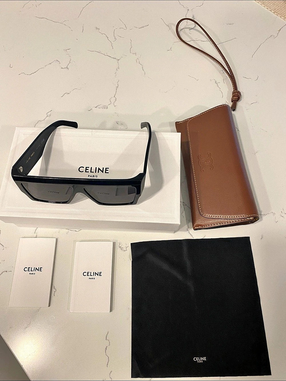 CELINE AUTHENTIC 60MM Oversized Square Sunglasses Black